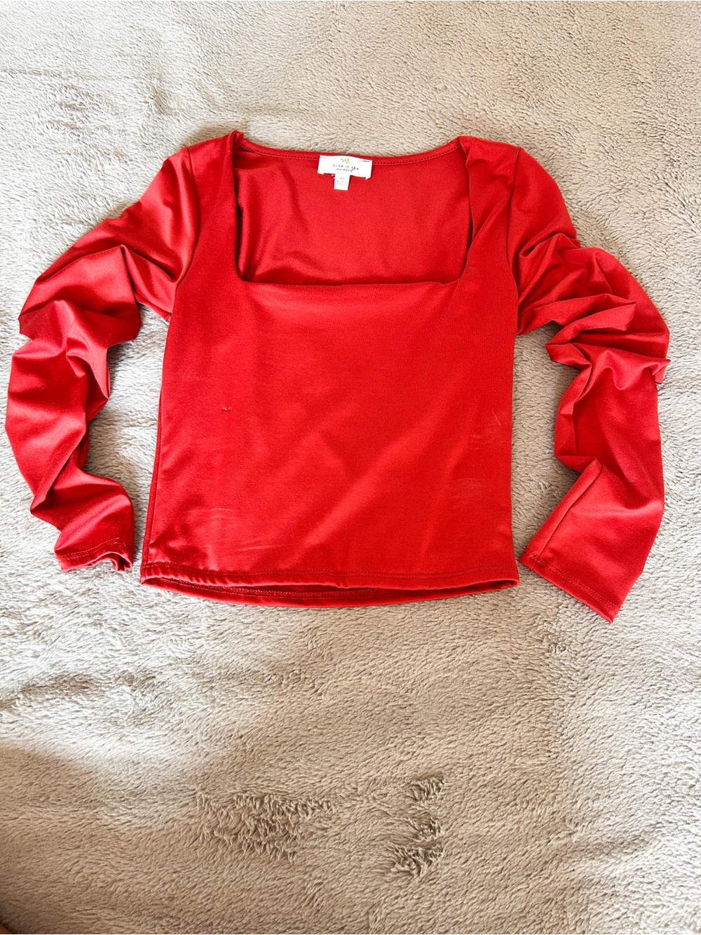 YPB Red Square-Neck Long Sleeve Top